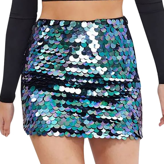 Yuanlong Womens Bodycon Skirts Shiny Sequin High Waist Mini Skirts Carnival Nightclub Party Event Lady Glam Short Skirts
