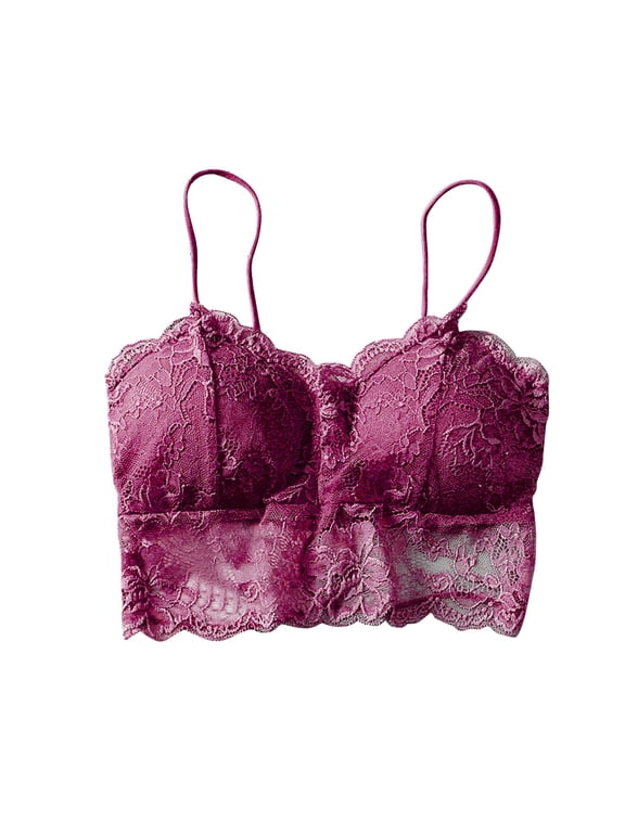 Womens Bralette Floral Lace Wireless Bra Spaghetti Straps Crisscross Back Soft Padded Support Daily Comfort Bra