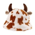 thumbnail image 1 of Yuanlong Womens Bucket Hat Cow Print Fuzzy Plush Winter Hat With 3D Ears Cute Warm Windproof Soft Fluffy Casual Street Headwear, 1 of 2