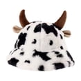 thumbnail image 1 of Yuanlong Womens Bucket Hat Cow Print Fuzzy Plush Winter Hat With 3D Ears Cute Warm Windproof Soft Fluffy Casual Street Headwear, 1 of 2