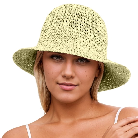 Yuanlong Womens Bucket Hats Summer Lightweight Breathable Straw Hats Packable Casual Wear Beach Hat