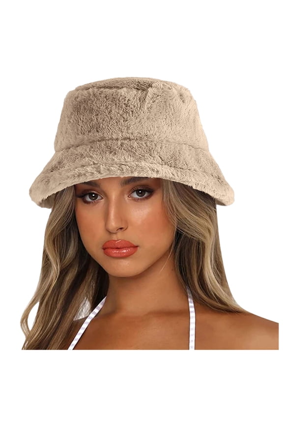Womens Bucket Hats Thick Fuzzy Solid Color Warm Hat Winter Early Spring Holiday Thermal Comfortable Cap For Lady