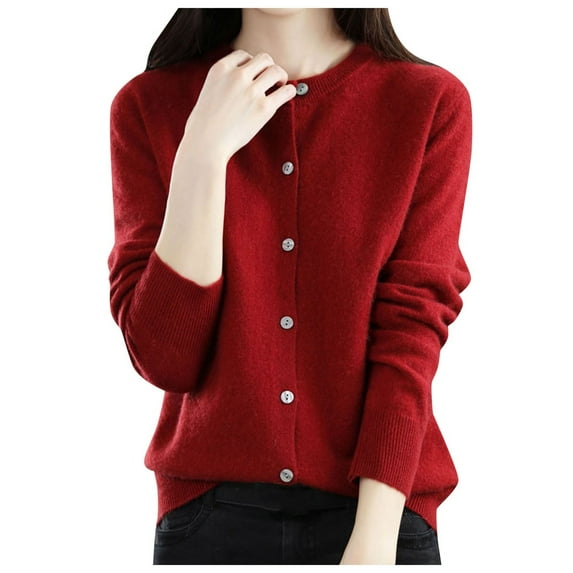 Yuanlong Womens Cardigan Long Sleeve Solid Crewneck Button Front Ribbed Knit Sweater Spring Lightweight Coat Sizes S-XXL