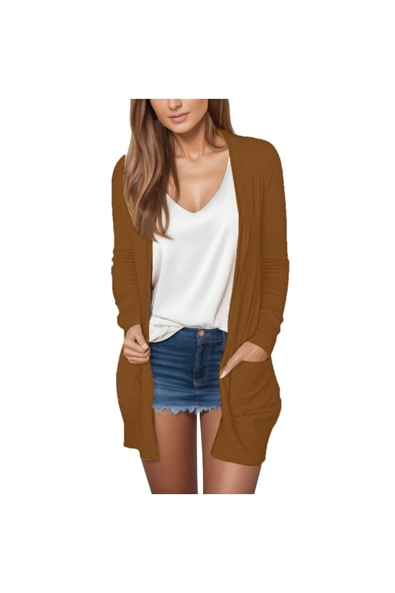 Womens Cardigan Spring Full Sleeve Open Front Outwear Plain Thin Sweaters Lightweight Long Coats With Pockets