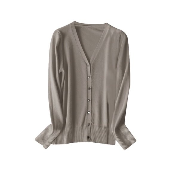 Yuanlong Womens Cardigans Long Sleeve Ribbed Cuffs And Hem Solid V-Neck Knitted Cardigan Spring Fall Outwear Thin Sweater