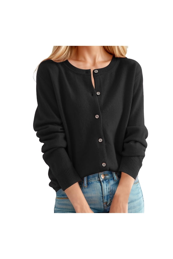 Womens Cardigans Spring Autumn Basic Long Sleeve Solid Crew Neck Outwear Knitwear Daily Work Cozy Cardigan Tops