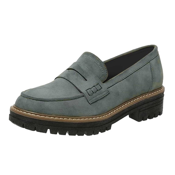 Yuanlong Womens Casual Shoes Faux Leather Platform Loafers Slip-On Comfortable Office Holiday Footwear