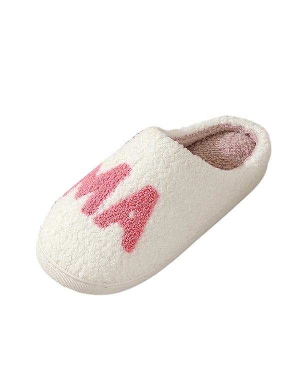 Womens Clog Slippers MAMA Letter Graphic Open Back Slip On House Slippers Soft Fleece Warm Cozy Indoor Home Shoes