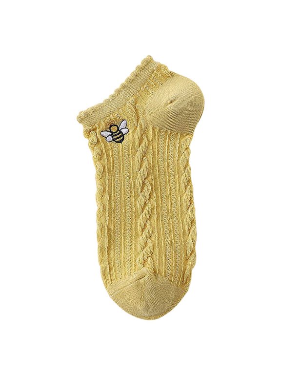 Womens Cotton Knit No Show Socks Cute Bee Embroidery Low Cut Socks Soft Breathable Casual Socks