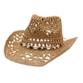 thumbnail image 1 of Yuanlong Womens Cowboy Hat Woven Straw Beaded Shell Detail Early Spring Spring Summer Carnival Valentine’s Day Fashion Hat, 1 of 4