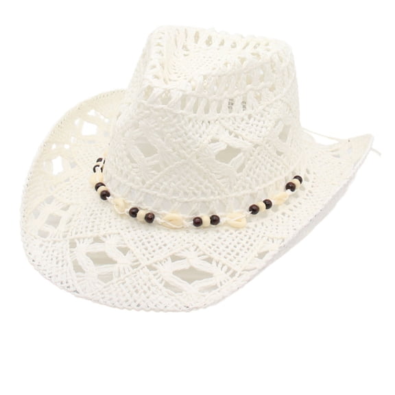 Yuanlong Womens Cowboy Hat Woven Straw Beaded Shell Detail Early Spring Spring Summer Carnival Valentine’s Day Fashion Hat