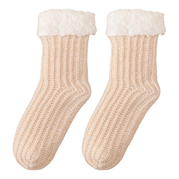 Yuanlong Womens Crew Slipper Socks Lined Non Floor Socks With Grips Thick Warm Winter Indoor Cozy House Socks