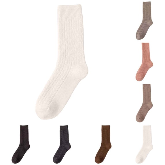 Yuanlong Womens Crew Socks Knit Socks Autumn And Winter Solid Ribbed Cozy Everyday Casual Wear Hosiery