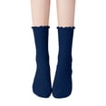 thumbnail image 1 of Yuanlong Womens Crew Socks Scalloped Elegant Ribbed Stockings Solid Color Daily Classic Hosiery, 1 of 4