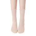 thumbnail image 1 of Yuanlong Womens Crew Socks Scalloped Elegant Ribbed Stockings Solid Color Daily Classic Hosiery, 1 of 3