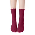 thumbnail image 1 of Yuanlong Womens Crew Socks Scalloped Elegant Ribbed Stockings Solid Color Daily Classic Hosiery, 1 of 4