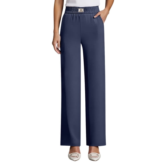 Yuanlong Womens Dress Pants Solid Color Wide Straight Leg High Waist Trousers For Everyday Wear Relaxation Loose Pants