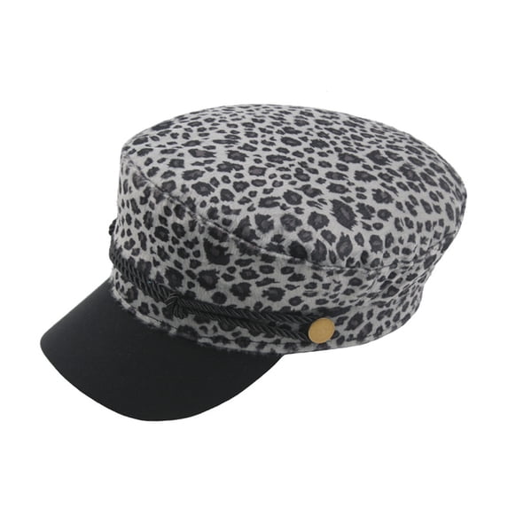 Yuanlong Womens Flat Top Hat Leopard Print Classic Peaked Cadet Cap Casual Retro Fall Winter Stylish Street Party Headwear
