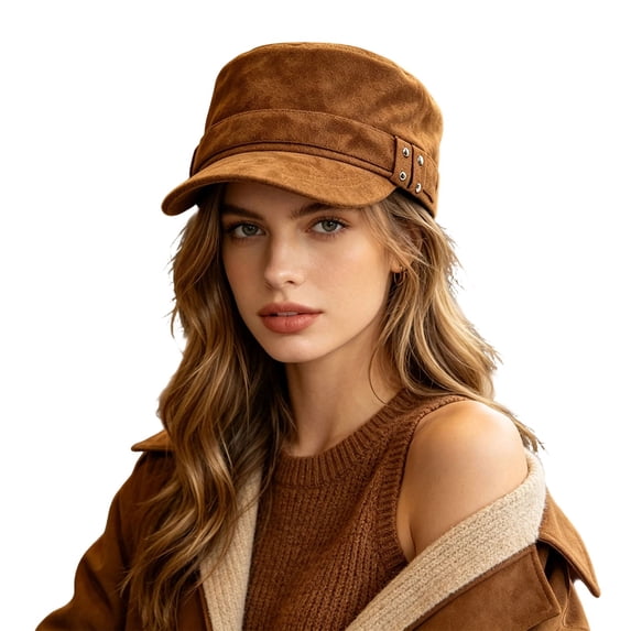 Yuanlong Womens Flat Top Hat Vintage Cadet Hat With Rivet Decor Newsboy Cap Stylish Fall Winter Daily Headwear