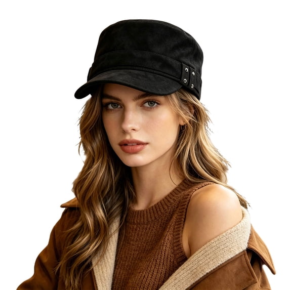 Yuanlong Womens Flat Top Hat Vintage Cadet Hat With Rivet Decor Newsboy Cap Stylish Fall Winter Daily Headwear