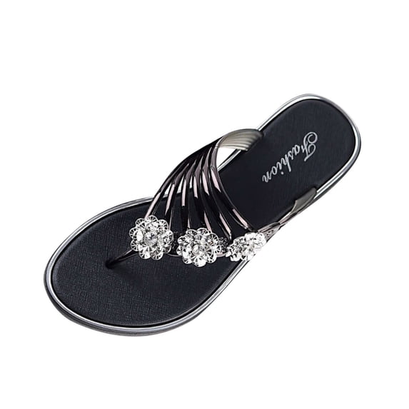 Yuanlong Womens Flip Flops Rhinestone Decoration Thong Sandals Slip On Dressy Casual Daily Wear Footwear