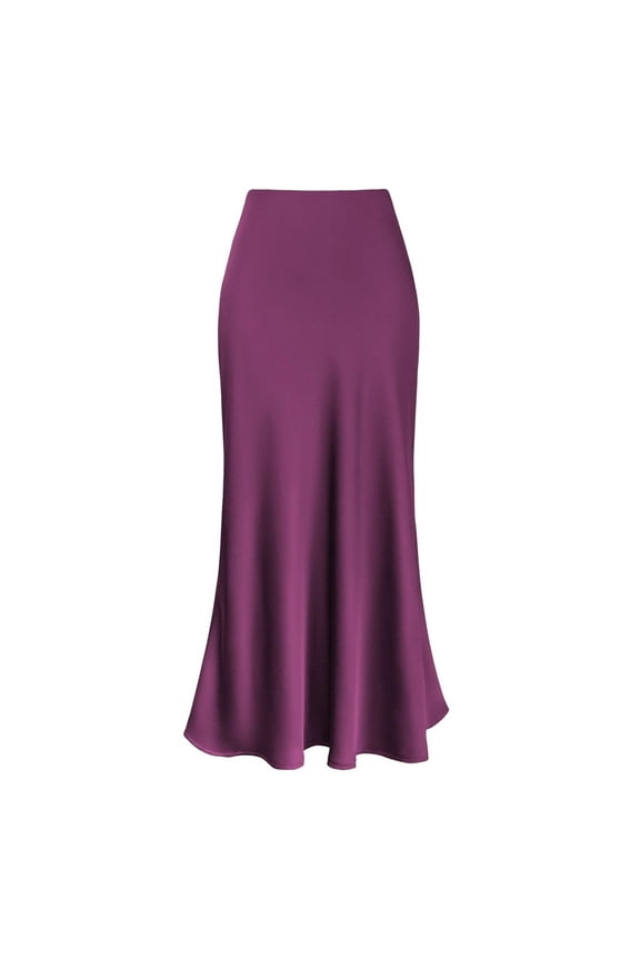 Womens Float Skirts Ruffle Hem Satin Elastic Waist Bodycon Maxi Skirts Valentines Day Dinner Spring Elegant Skirt