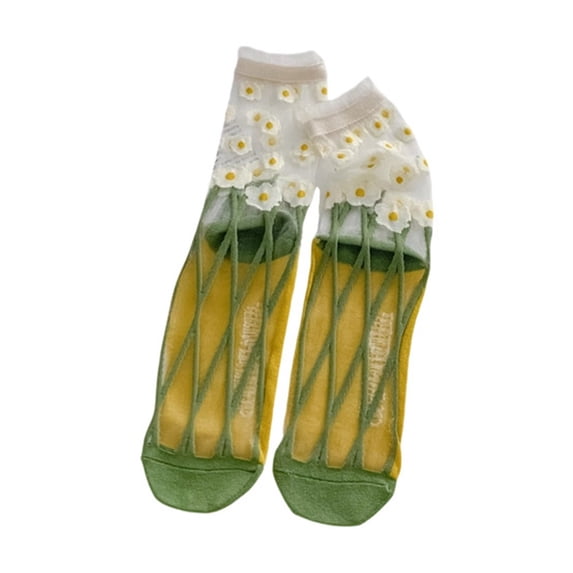 Yuanlong Womens Floral Sheer Socks Fancy Mesh Crew Socks Lightweight Breathable Summer Holiday Dress Socks