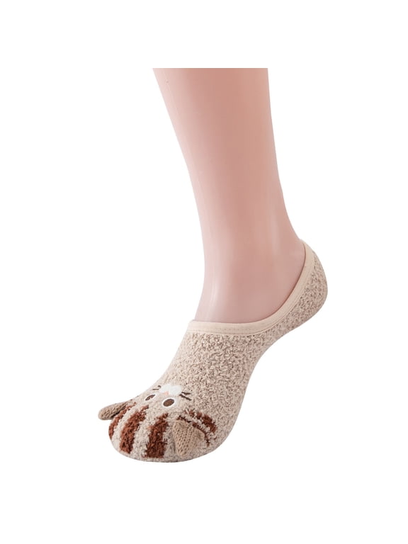 Womens Fuzzy Slipper Socks Soft Plush 3D Animal Face Low Cut Ankle Socks Fall Winter Novelty Cozy Footies