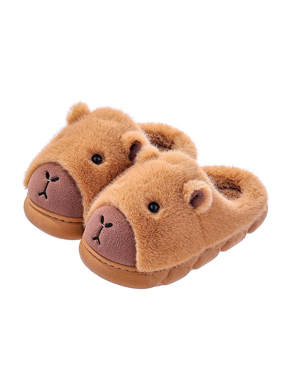 Womens Fuzzy Slippers Brown Bear Pattern Fluffy Clog Slippers Soft Fall Winter Plush Warm House Bedroom Shoes