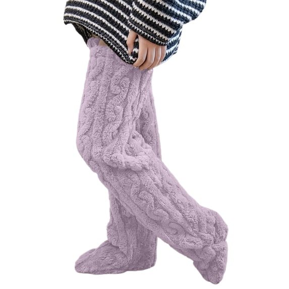 Yuanlong Womens Fuzzy Socks Cable Knit Over The Knee Slipper Socks Plush Soft Thigh High Sock Fall Winter Lounge Socks