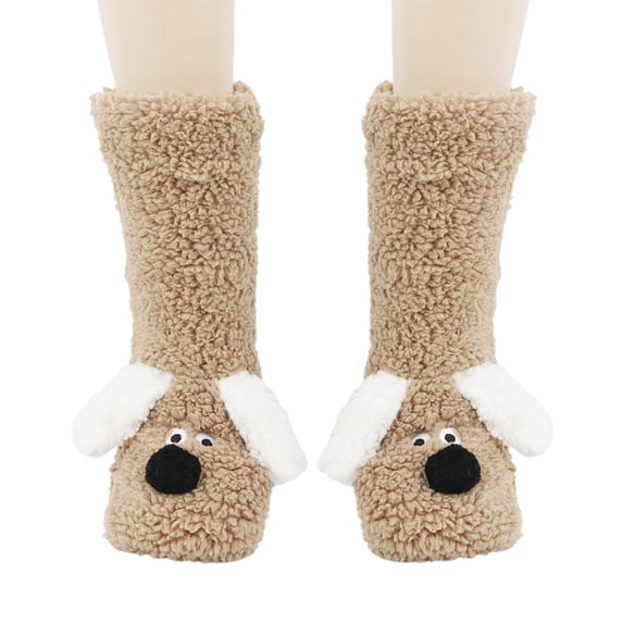 Yuanlong Womens Fuzzy Socks Coral Cartoon Puppy Non Slipper Socks Thermal Winter House Sleep Hosiery