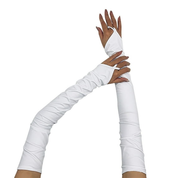 Yuanlong Womens Gloves Bright Glossy Long Pu Leather Hook Finger Gloves For Wedding Party Handwear Solid Arm Sleeves Gloves