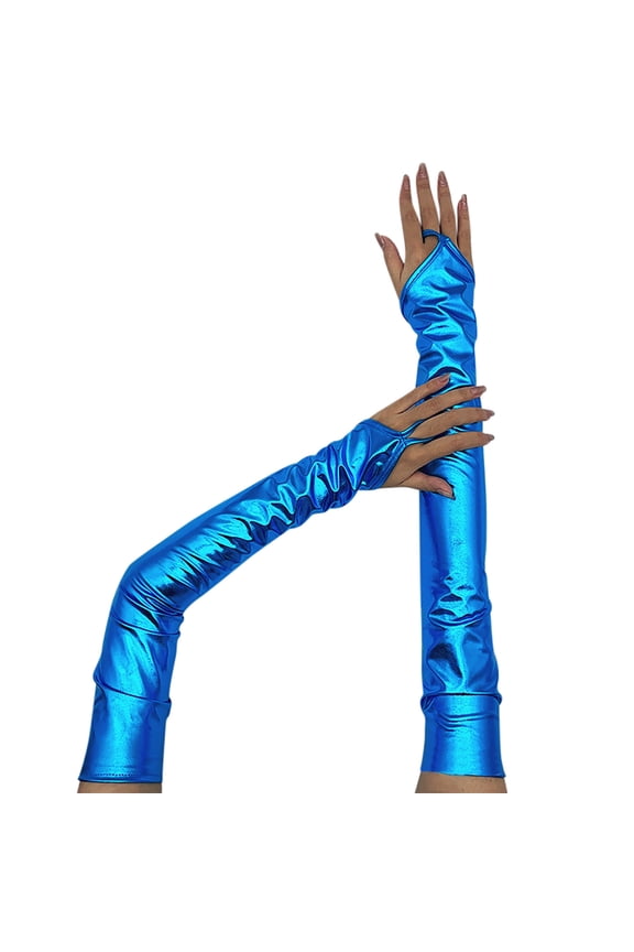 Womens Gloves Bright Glossy Long Pu Leather Hook Finger Gloves For Wedding Party Handwear Solid Arm Sleeves Gloves