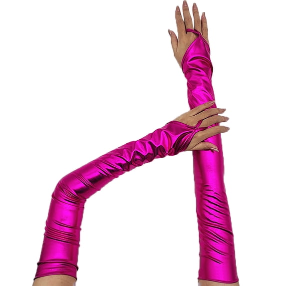 Yuanlong Womens Gloves Bright Glossy Long Pu Leather Hook Finger Gloves For Wedding Party Handwear Solid Arm Sleeves Gloves