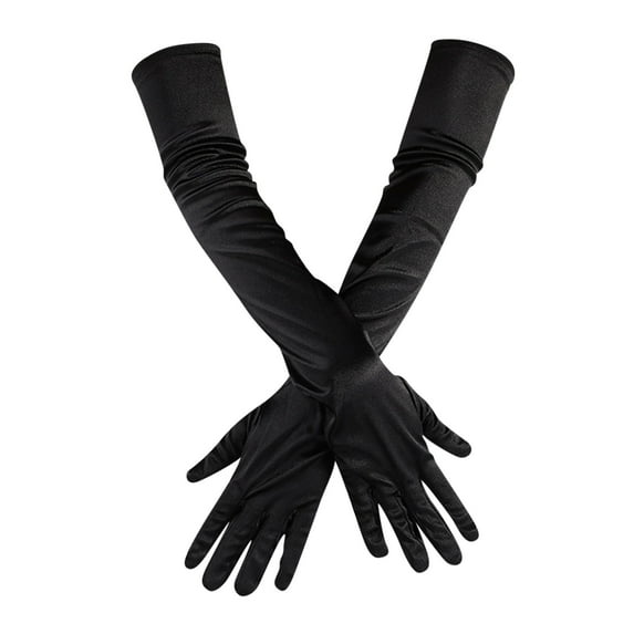 Yuanlong Womens Gloves Plain Satin Elbow Length Five Fingers Gloves Formal Evening Elegant Handwear Arm Slim Opera Gloves