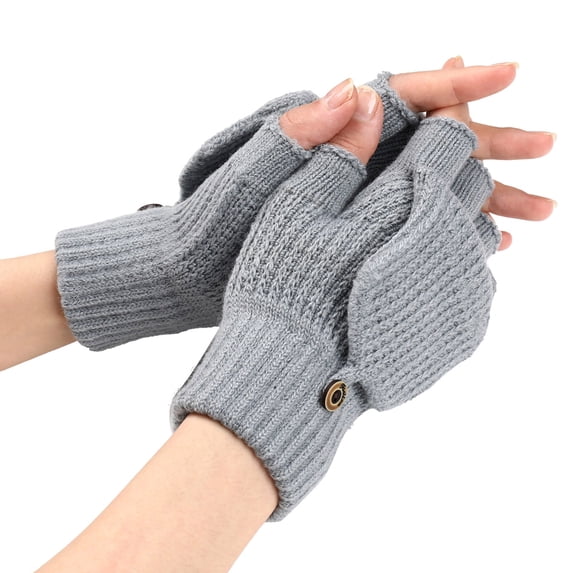 Yuanlong Womens Gloves Winter Knit Convertible Fingerless Glove Solid Classic Warm Thermal Gloves