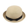 thumbnail image 1 of Yuanlong Womens Hats Black Ribbon Bow Design Woven Straw Bowler Hat Summer Lady Trendy Breathable Sunshade Beach Headwear, 1 of 3