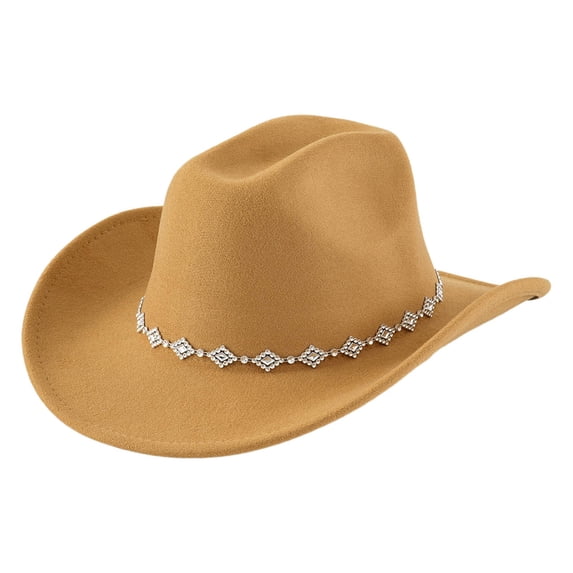 Yuanlong Womens Hats Felt Cowboy Hat Boho Classic Rhinestone Curved Brim Cap Vintage Trendy Party Vacation Daily Outdoor Headwear