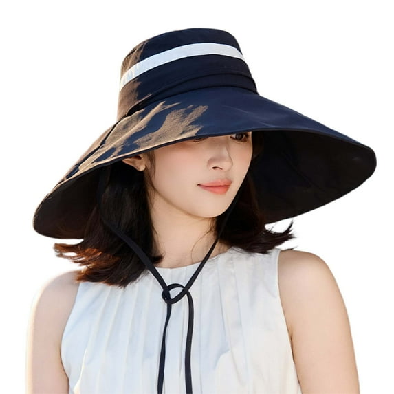 Yuanlong Womens Hats Oversized Wide Brim Sun Hat Contrast Band Windproof Chin Strap Cap Spring Summer UV Protection Hats