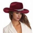 thumbnail image 1 of Yuanlong Womens Hats Rhinestone Design Wide Brim Fedora Hats Early Spring Summer Carnival Party Fashionable Cowboy Caps, 1 of 3