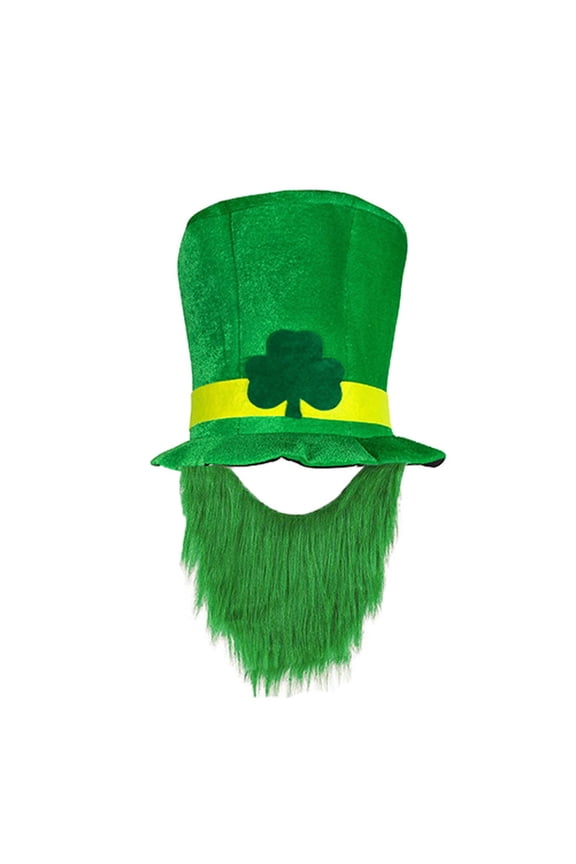 Womens Hats St Patrick’s Day Green clover Pattern Irish Top Hat With Beard Design Holiday Fashion wear Funny Cap