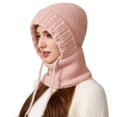 thumbnail image 1 of Yuanlong Womens Hats Winter Knitted Thick Fuzzy Lined Neck Warmer One Piece Beanie Caps Outdoor Skiing Thermal Scarf Hat, 1 of 6