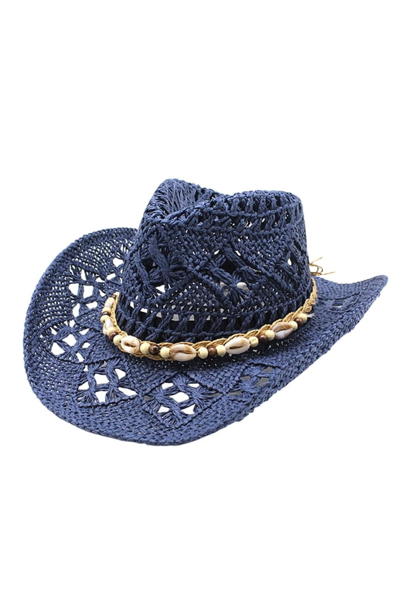 Womens Hats Woven Straw Cowboy Hat Shell Bead Tassel Design Spring Summer & Carnival Beach Casual Fashionable Hat