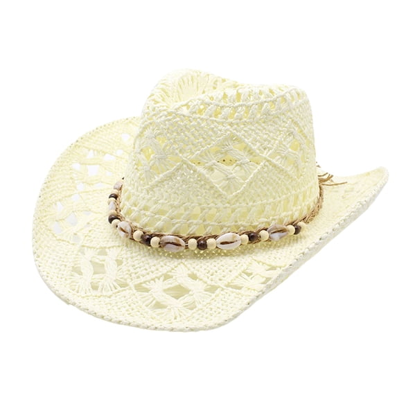 Yuanlong Womens Hats Woven Straw Cowboy Hat Shell Bead Tassel Design Spring Summer & Carnival Beach Casual Fashionable Hat