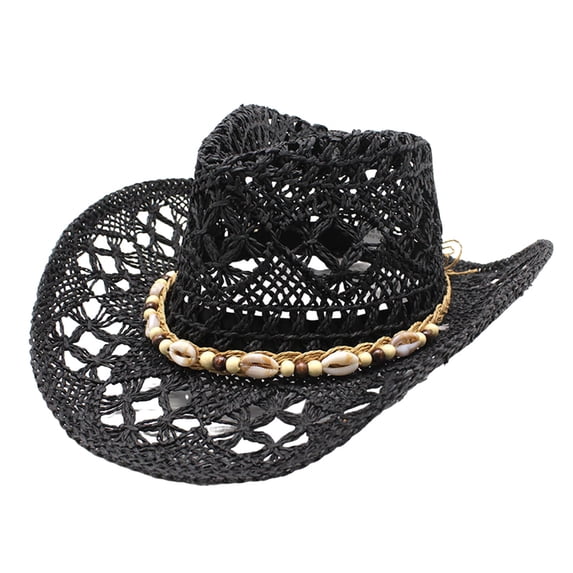 Yuanlong Womens Hats Woven Straw Cowboy Hat Shell Bead Tassel Design Spring Summer & Carnival Beach Casual Fashionable Hat