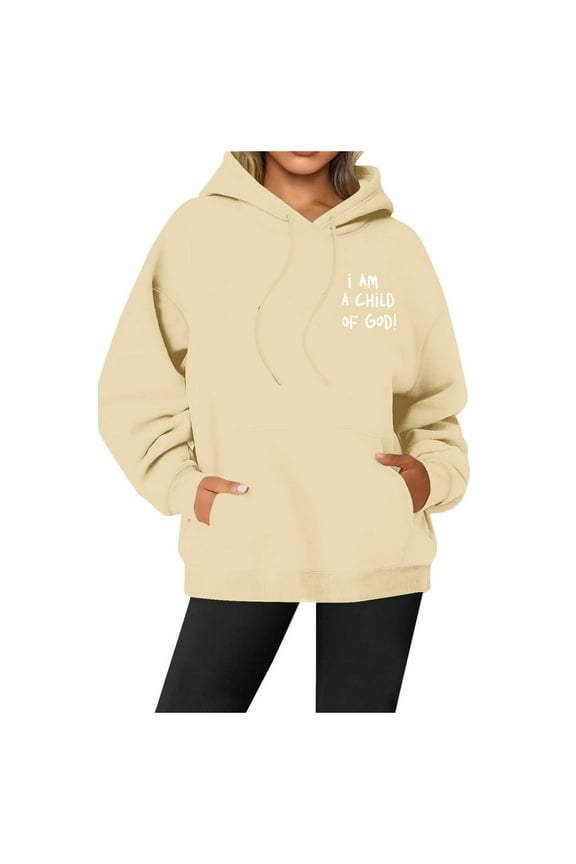 Womens Hoodies Basic Long Sleeved Letter Graphic Drawstring Hooded Sweatshirt Spring Daily Cozy Tops With Pocket