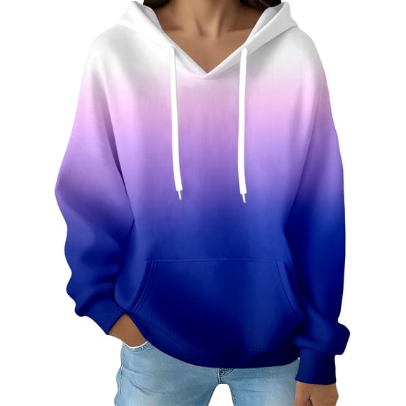 Yuanlong Womens Hoodies Gradient Design Long Sleeve Drawstring Hooded Sweatshirt Fall Streetwear Fashion Ladies Pullover Tops With Pockets