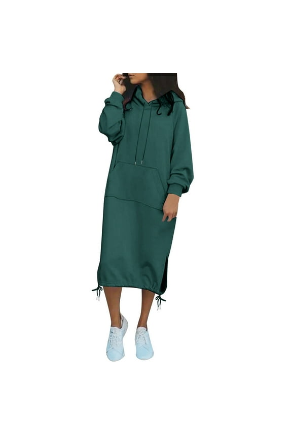 Womens Hoodies Long Length Hoodie Dress Drawstring Long Sleeve Hooded Sweatshirt Spring Comfortable Stylish Tops