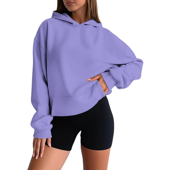 Yuanlong Womens Hoodies Long Sleeve Solid Color Pullover Sweatshirt Fall Casual Streetwear With Pockets Basic Hood Tops
