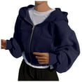 thumbnail image 1 of Yuanlong Womens Hoodies Oversized Cropped Zipper Front Solid Long Sleeve Hoodie Spring Outerwear Stylish Loose Lady Tops, 1 of 5